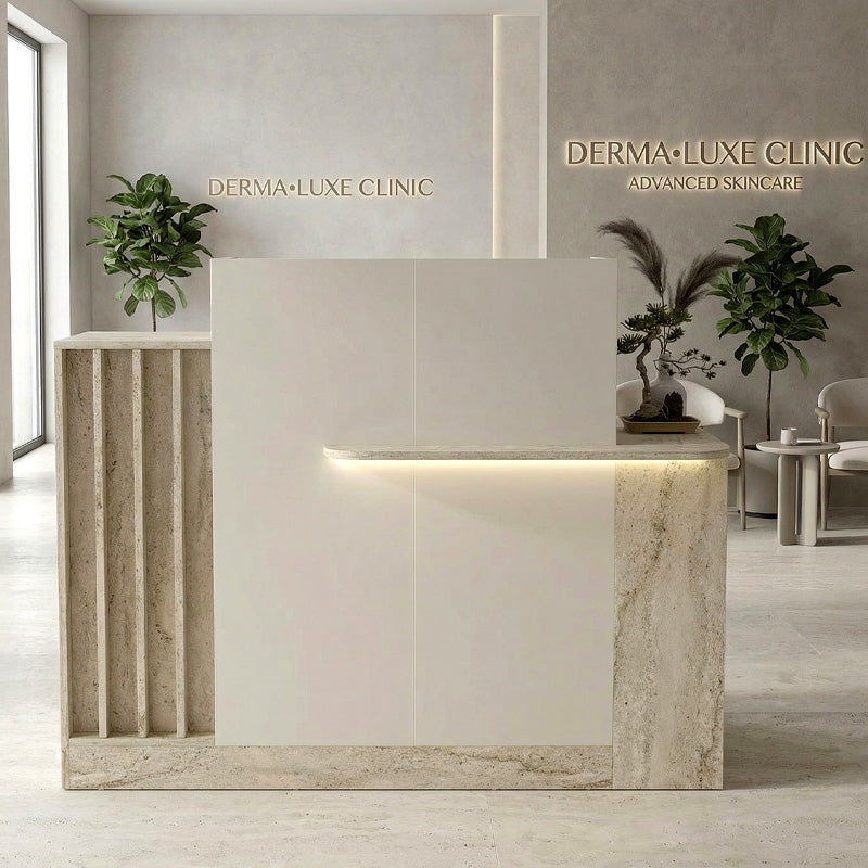 Γραφείο υποδοχής - reception Dayana  με LED χρώμα travertine - sandstone 150x85,2x120εκ. - Pakobazaar