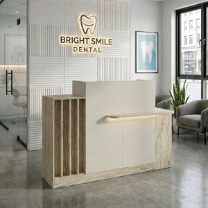 Γραφείο υποδοχής - reception Dayana  με LED χρώμα travertine - sandstone 150x85,2x120εκ. - Pakobazaar