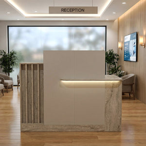 Γραφείο υποδοχής - reception Dayana  με LED χρώμα travertine - sandstone 150x85,2x120εκ. - Pakobazaar