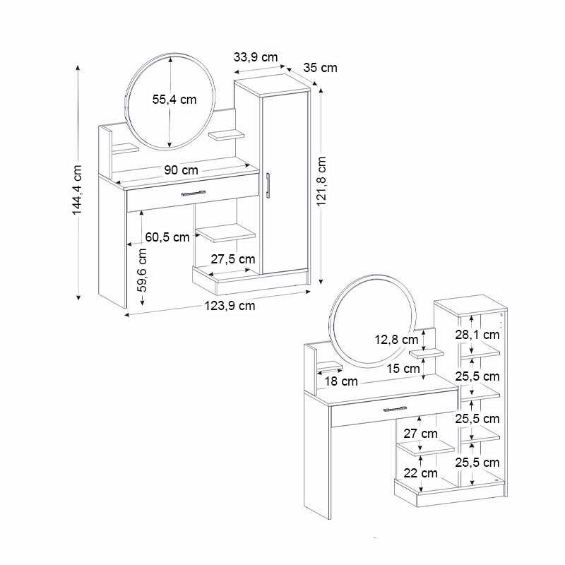 Τουαλέτα με καθρέπτη Andera  χρώμα λευκό 123,9x35x144,4εκ. - Pakobazaar