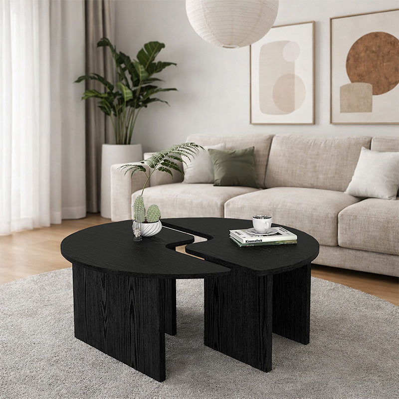 Τραπεζάκι σαλονιού σετ 2 τμχ Dorena  χρώμα sencron black Ø90x41,7εκ. - Pakobazaar