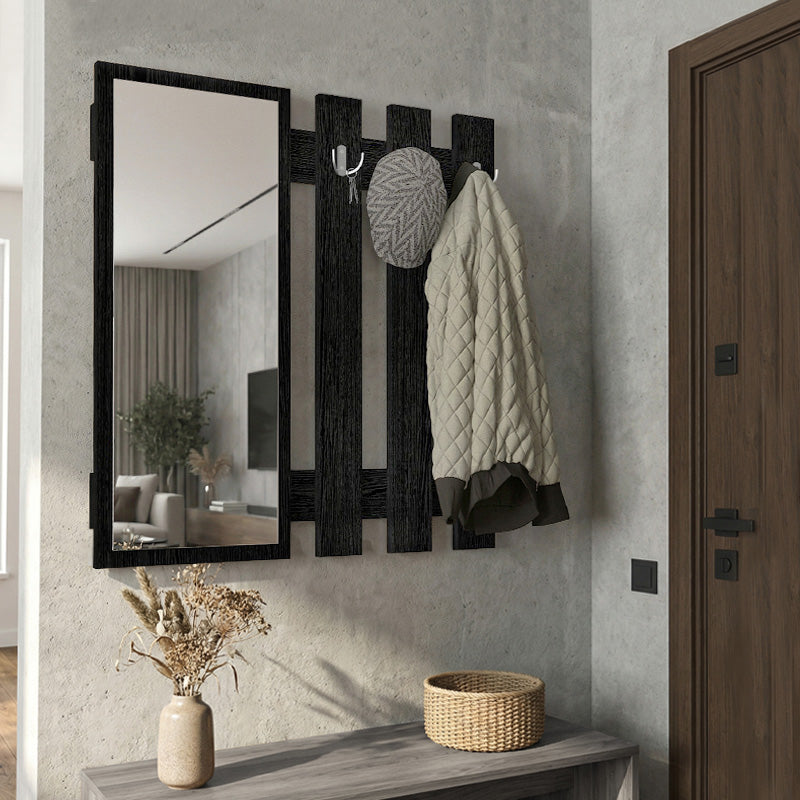Κρεμάστρα τοίχου με καθρέπτη Folin  χρώμα sencron black 90x4x90εκ. - Pakobazaar