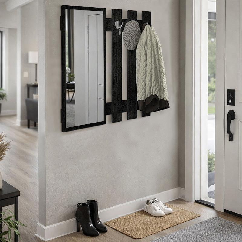 Κρεμάστρα τοίχου με καθρέπτη Folin  χρώμα sencron black 90x4x90εκ. - Pakobazaar