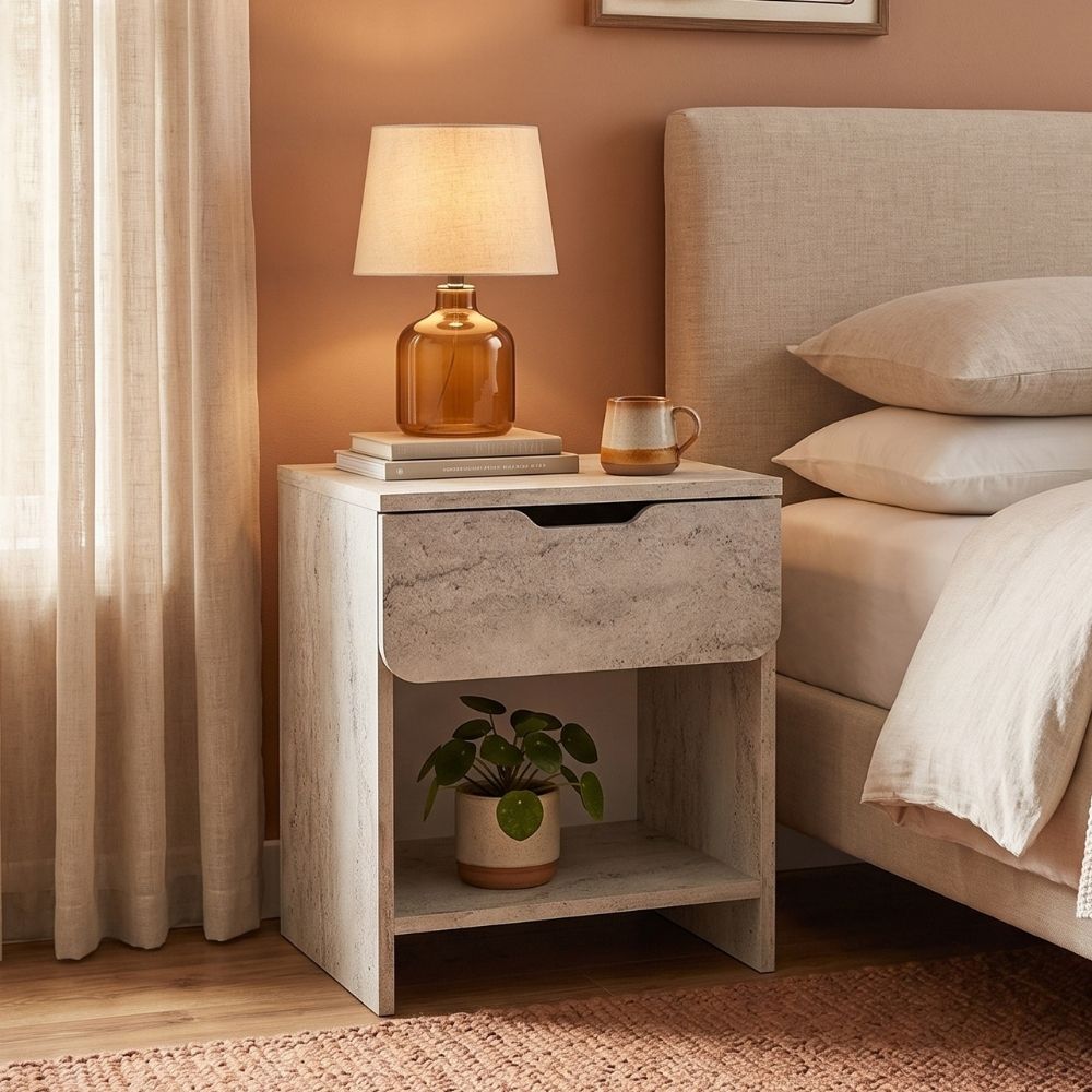Κομοδίνο Mida  χρώμα travertine 45x40x52εκ.