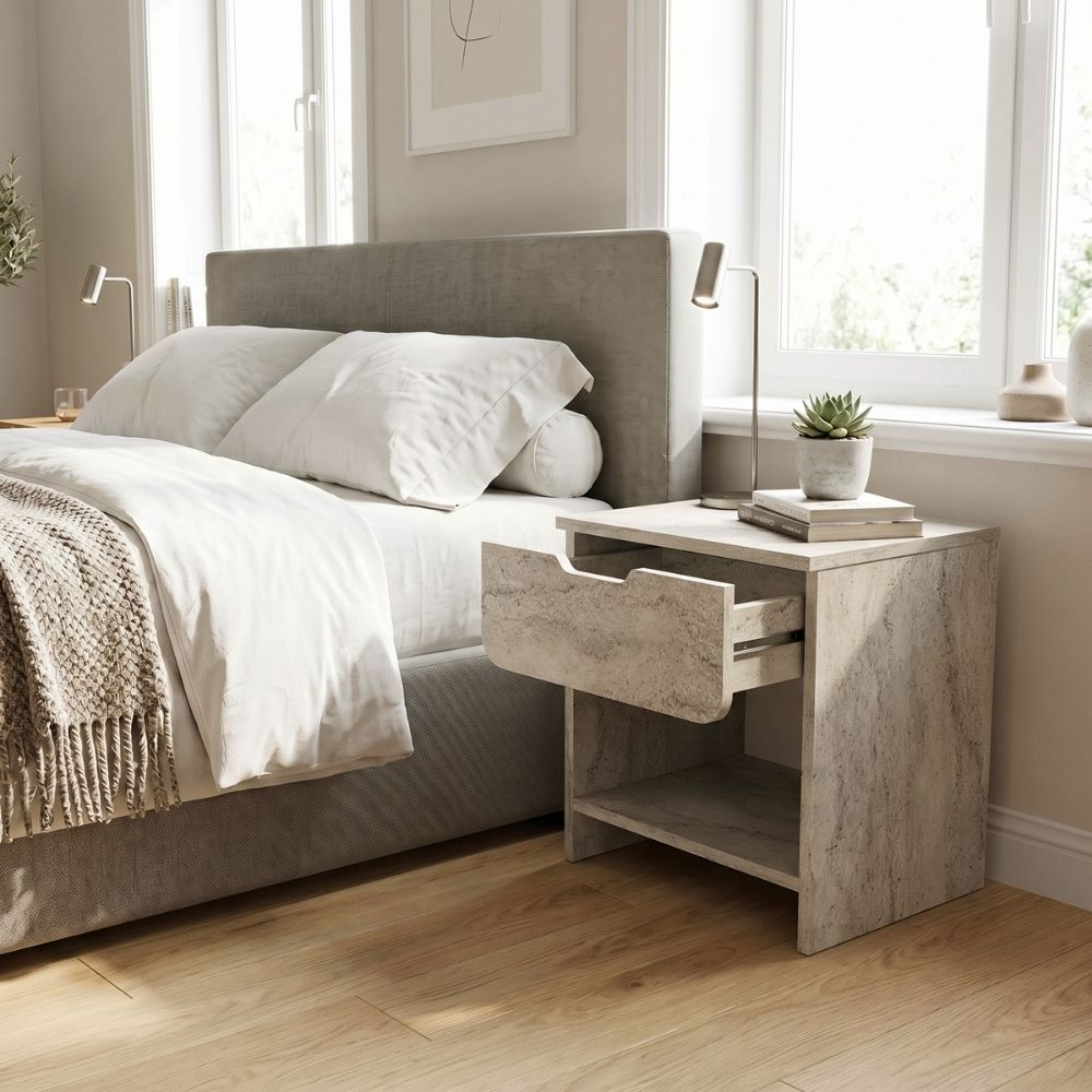 Κομοδίνο Mida  χρώμα travertine 45x40x52εκ.