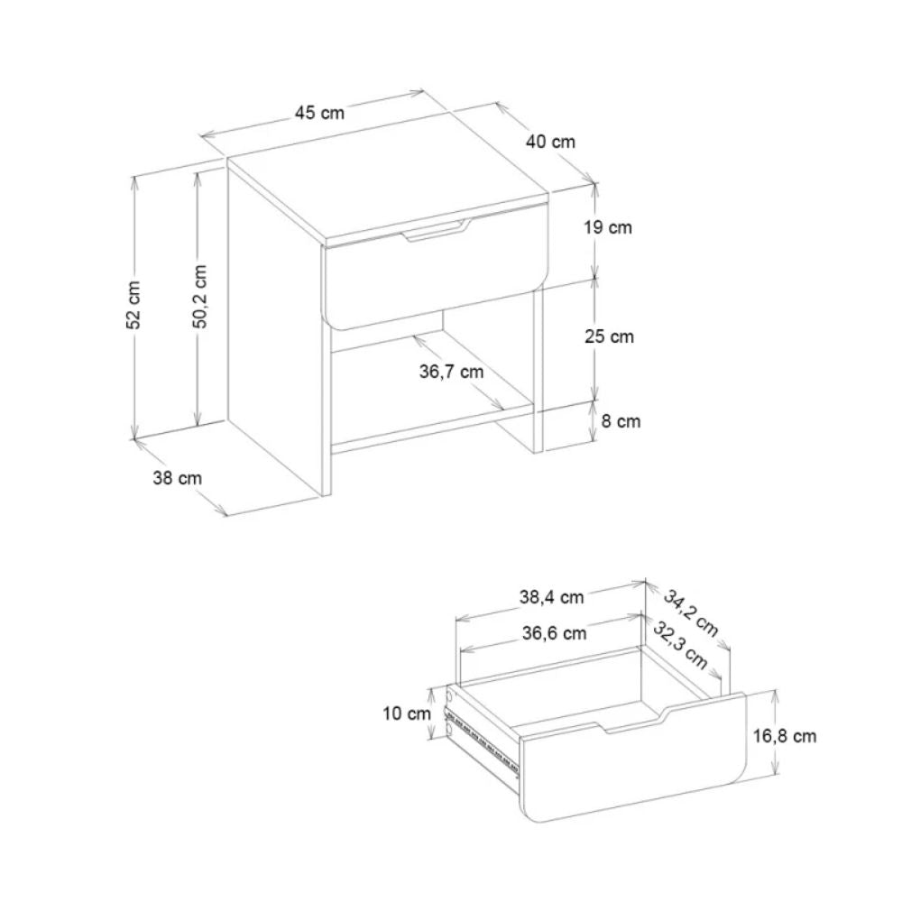 Κομοδίνο Mida  χρώμα γκρι σκυροδέματος 45x40x52εκ.