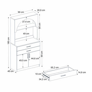 Έπιπλο κουζίνας με LED Sardes  χρώμα λευκό 90x40x180εκ. - Pakobazaar