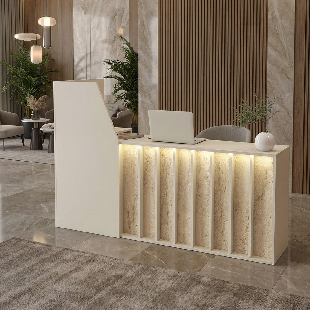 Γραφείο υποδοχής - reception Zegma  με LED χρώμα sandstone - travertine 181,2x73,2x120εκ.