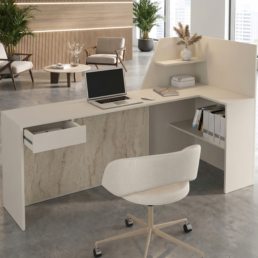 Γραφείο υποδοχής - reception Zegma  με LED χρώμα sandstone - travertine 181,2x73,2x120εκ.