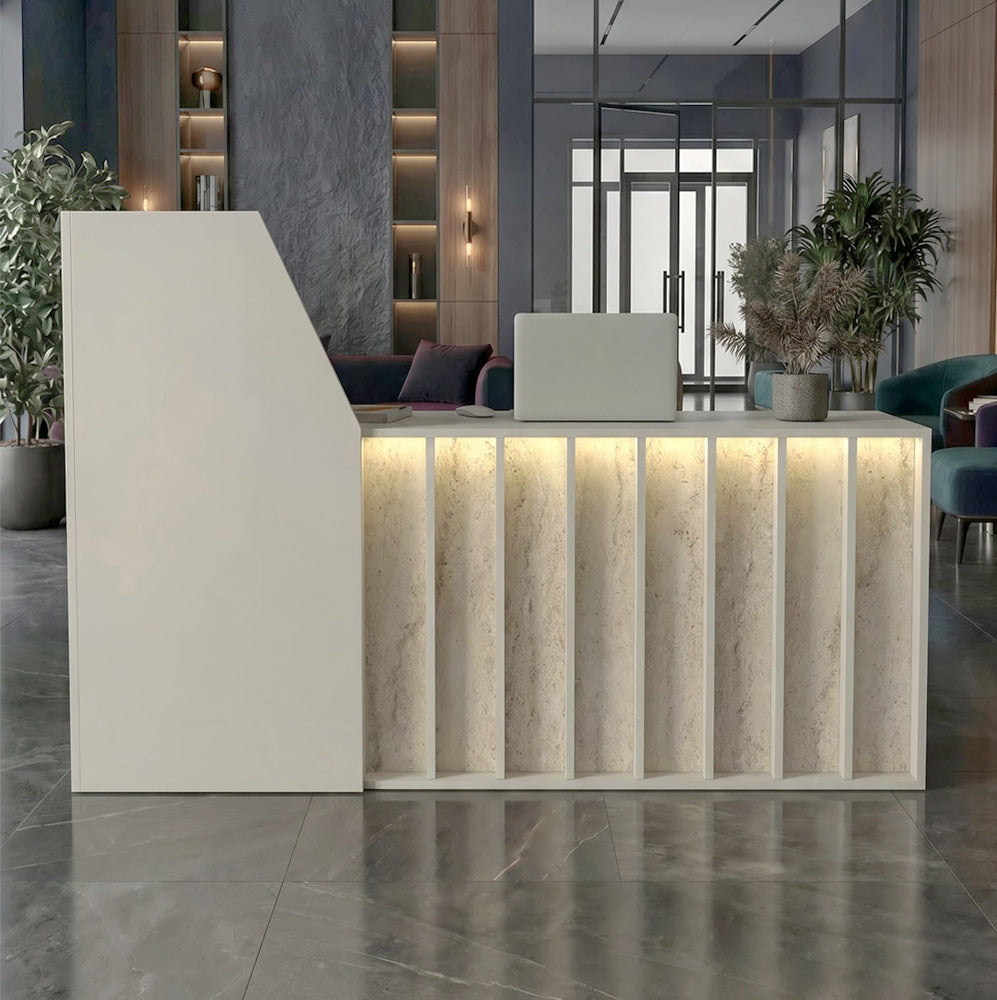 Γραφείο υποδοχής - reception Zegma  με LED χρώμα sandstone - travertine 181,2x73,2x120εκ.