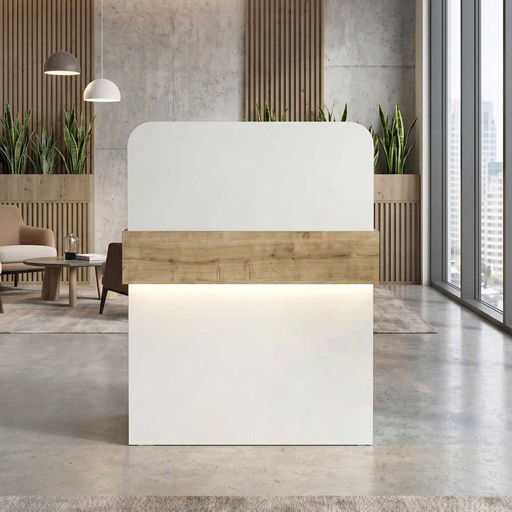 Γραφείο υποδοχής - reception Telmos  με LED χρώμα λευκό - sapphire oak 90x43,6x119,2εκ.
