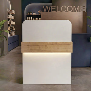Γραφείο υποδοχής - reception Telmos  με LED χρώμα λευκό - sapphire oak 90x43,6x119,2εκ. - Pakobazaar