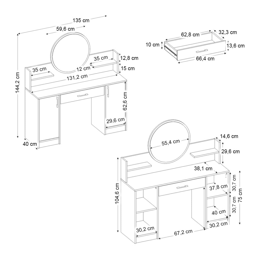 Τουαλέτα με καθρέπτη Talos  χρώμα λευκό 135x40x144,2εκ.