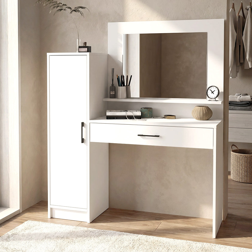 Τουαλέτα με καθρέπτη Kaunos  χρώμα λευκό 123,8x40x148,2εκ.
