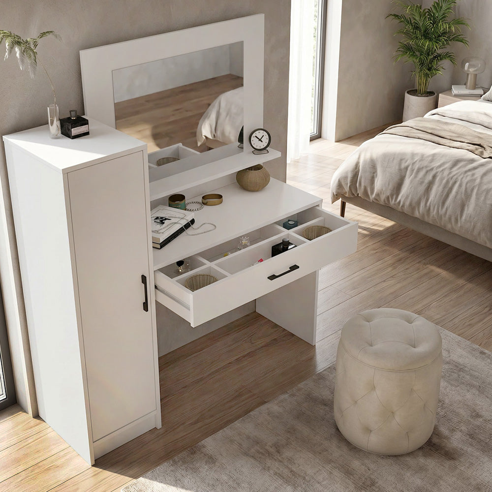 Τουαλέτα με καθρέπτη Kaunos  χρώμα λευκό 123,8x40x148,2εκ.