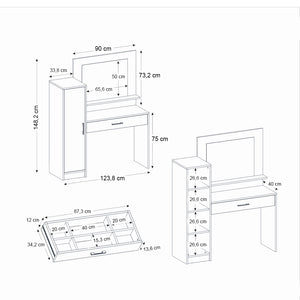 Τουαλέτα με καθρέπτη Kaunos  χρώμα λευκό 123,8x40x148,2εκ. - Pakobazaar
