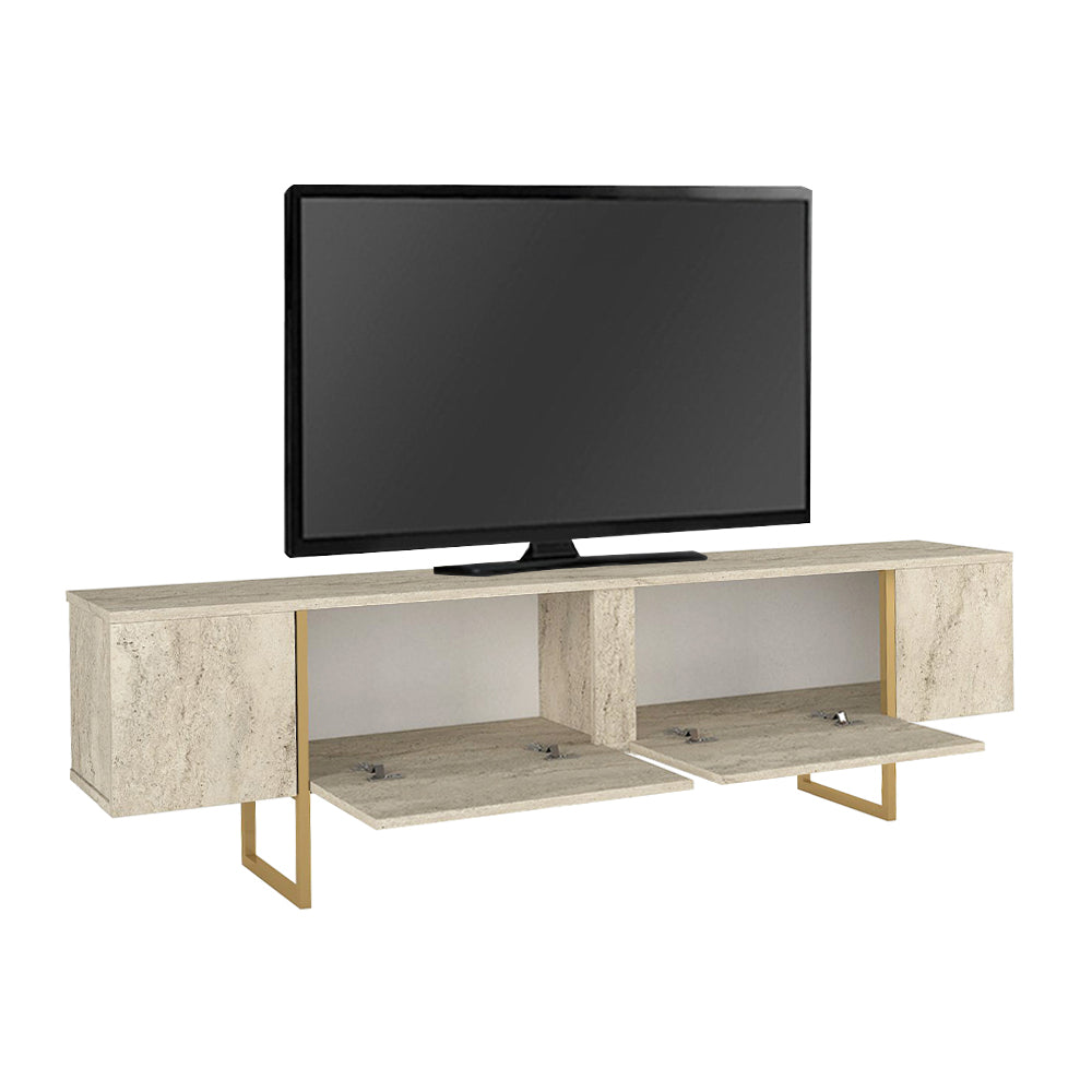 Έπιπλο τηλεόρασης Orontes  χρώμα travertine - χρυσό 180x29,6x50εκ.
