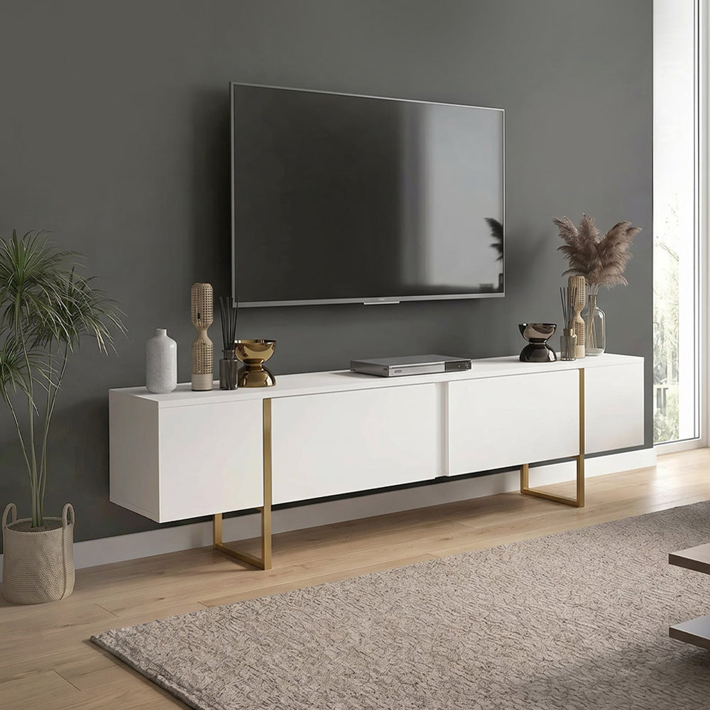 Έπιπλο τηλεόρασης Orontes  χρώμα λευκό - χρυσό 180x29,6x50εκ.