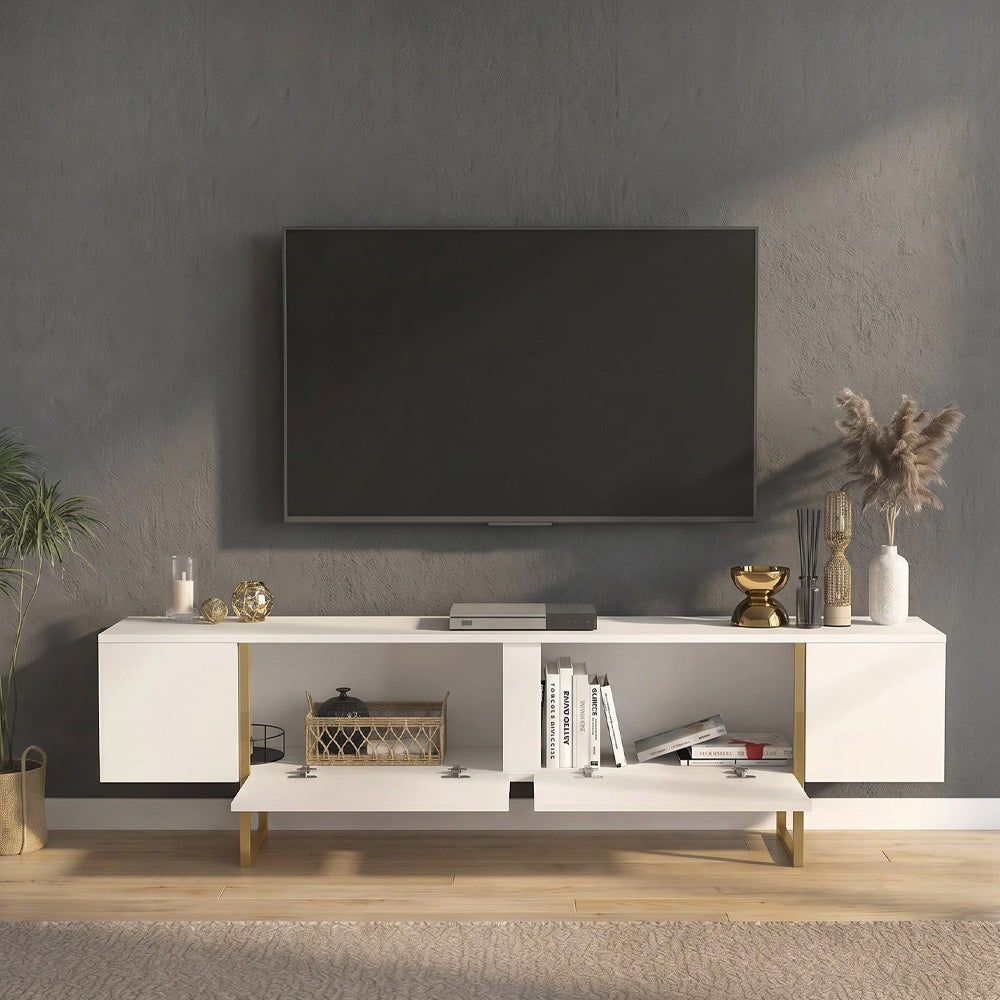 Έπιπλο τηλεόρασης Orontes  χρώμα λευκό - χρυσό 180x29,6x50εκ.