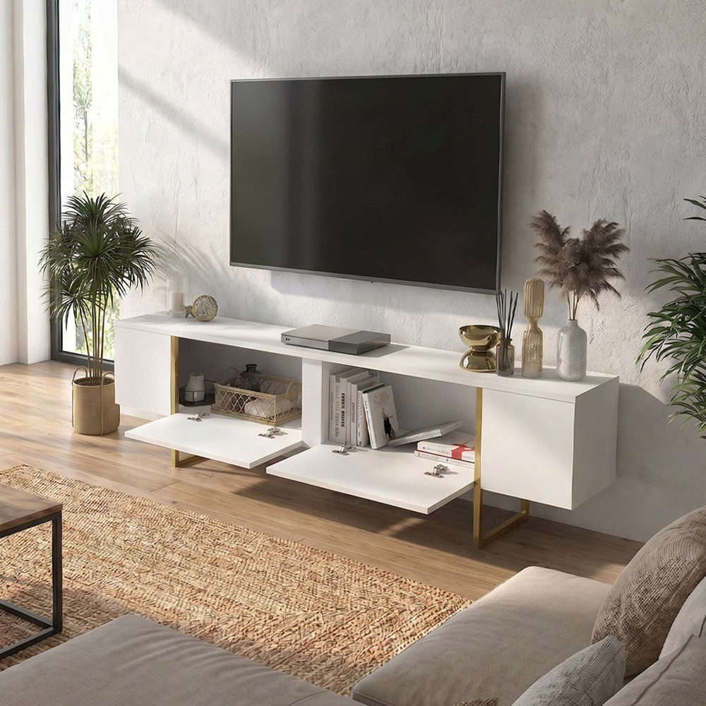 Έπιπλο τηλεόρασης Orontes  χρώμα λευκό - χρυσό 180x29,6x50εκ.