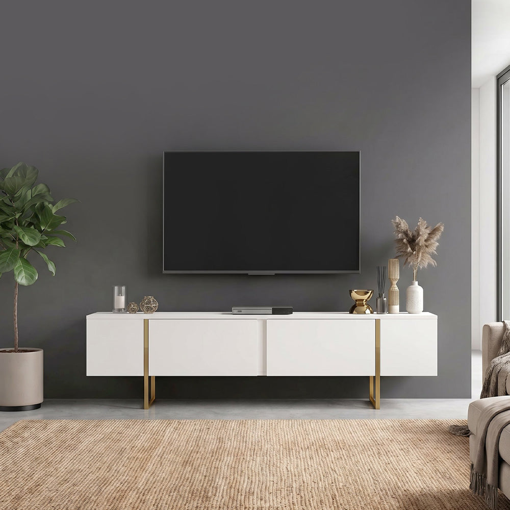 Έπιπλο τηλεόρασης Orontes  χρώμα λευκό - χρυσό 180x29,6x50εκ.
