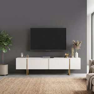 Έπιπλο τηλεόρασης Orontes  χρώμα λευκό - χρυσό 180x29,6x50εκ. - Pakobazaar