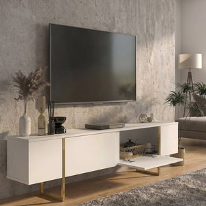 Έπιπλο τηλεόρασης Orontes  χρώμα λευκό - χρυσό 180x29,6x50εκ. - Pakobazaar