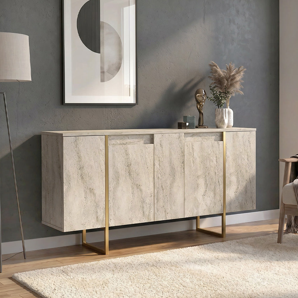 Μπουφές Orontes  χρώμα travertine - χρυσό 160x35,2x80εκ.