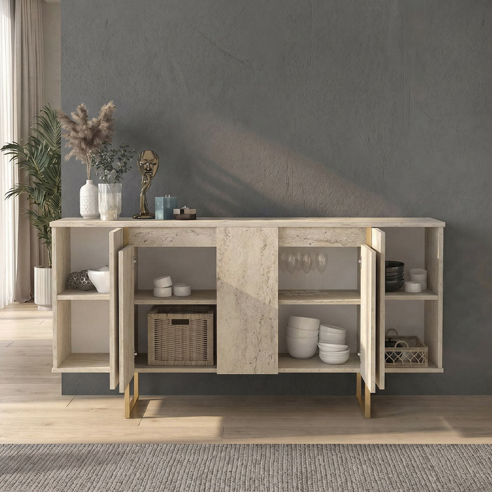Μπουφές Orontes  χρώμα travertine - χρυσό 160x35,2x80εκ.