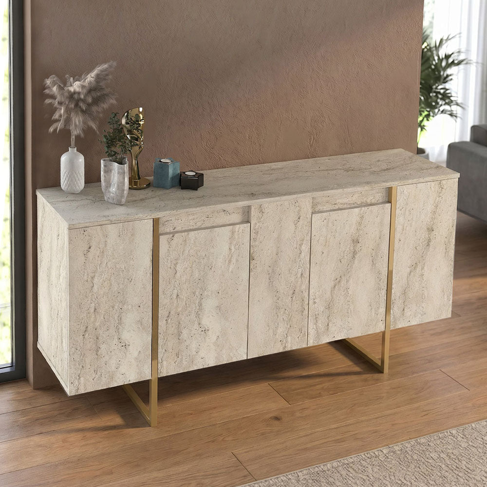 Μπουφές Orontes  χρώμα travertine - χρυσό 160x35,2x80εκ.
