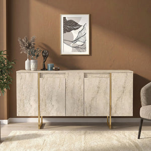 Μπουφές Orontes  χρώμα travertine - χρυσό 160x35,2x80εκ. - Pakobazaar