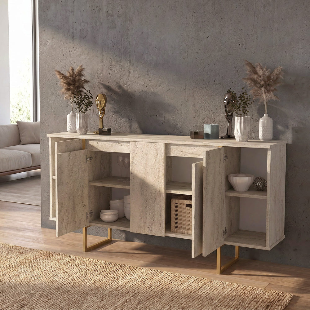 Μπουφές Orontes  χρώμα travertine - χρυσό 160x35,2x80εκ.
