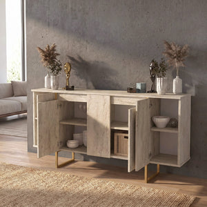Μπουφές Orontes  χρώμα travertine - χρυσό 160x35,2x80εκ. - Pakobazaar