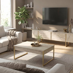 Τραπεζάκι σαλονιού Orontes  χρώμα travertine - χρυσό 90x59,6x40εκ. - Pakobazaar