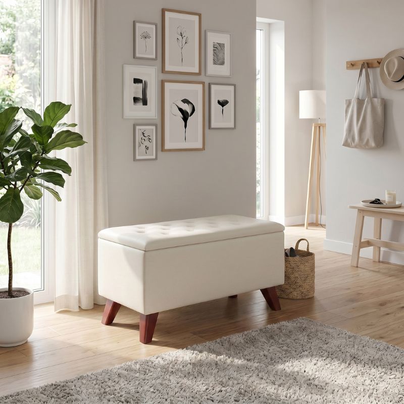 Σκαμπώ - Ταμπουρέ Lotus  βελούδινο χρώμα κρεμ 90x40x50εκ. - Pakobazaar