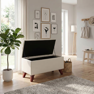 Σκαμπώ - Ταμπουρέ Lotus  βελούδινο χρώμα κρεμ 90x40x50εκ. - Pakobazaar