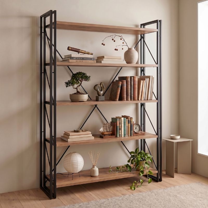 Βιβλιοθήκη Atlas  χρώμα antlantic pine - μαύρο 130x35x180εκ. - Pakobazaar