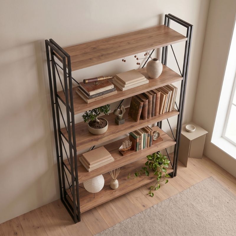 Βιβλιοθήκη Atlas  χρώμα antlantic pine - μαύρο 130x35x180εκ. - Pakobazaar