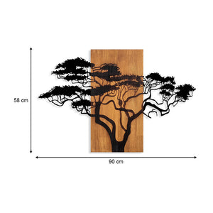 Διακοσμητικό τοίχου Acacia Tree  ξύλινο - μεταλλικό χρώμα καρυδί - μαύρο 90x3x58εκ.