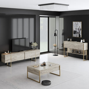 Έπιπλο τηλεόρασης Luxe  χρώμα travertine - χρυσό 180x30x50εκ. - Pakobazaar