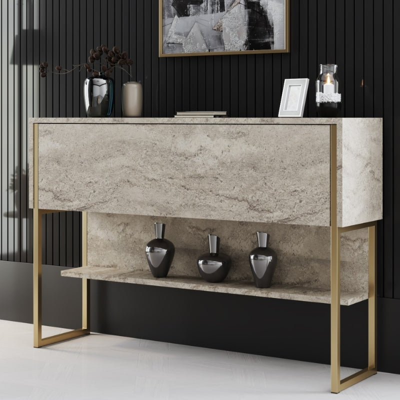 Μπουφές Luxe  χρώμα travertine - χρυσό 120x30x80εκ. - Pakobazaar
