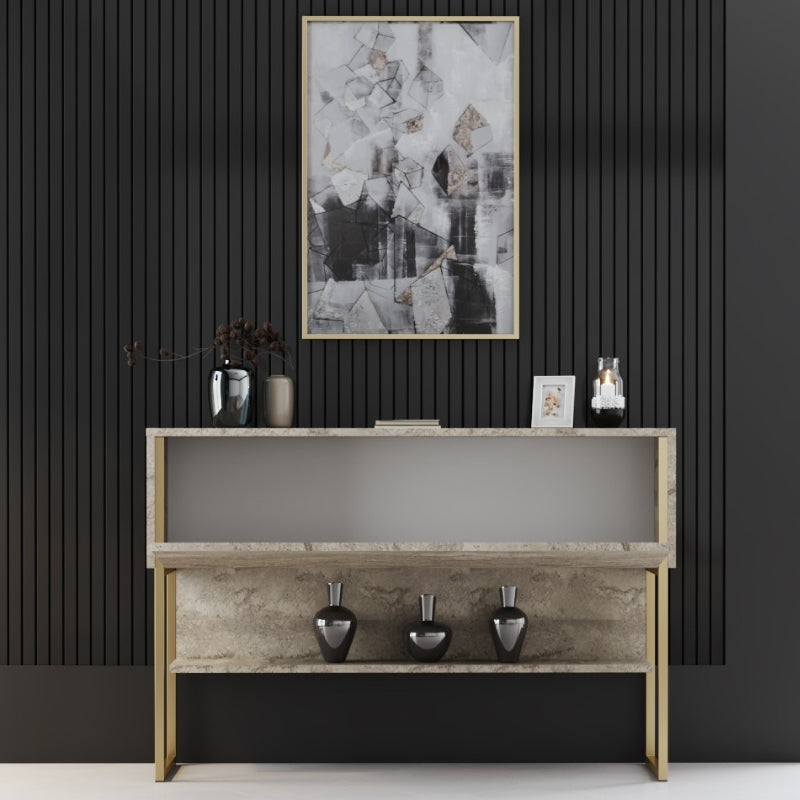 Μπουφές Luxe  χρώμα travertine - χρυσό 120x30x80εκ. - Pakobazaar