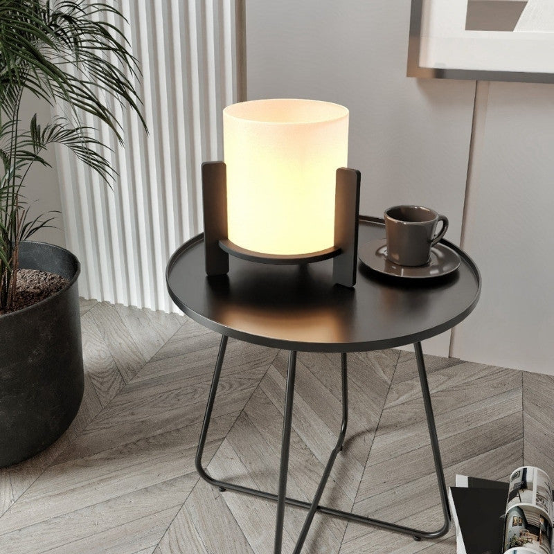 Φωτιστικό επιτραπέζιο Pine  E27 Mdf - ύφασμα Pvc χρώμα μαύρο - κρεμ Ø20x20εκ.