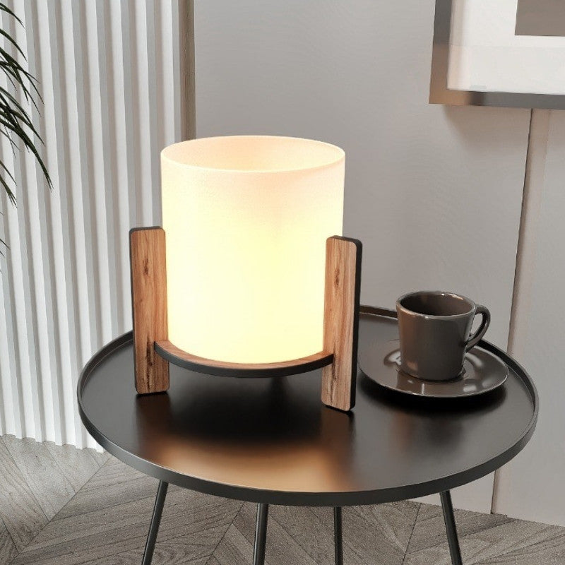 Φωτιστικό επιτραπέζιο Pine  E27 Mdf - ύφασμα Pvc χρώμα καρυδί - κρεμ Ø20x20εκ. - Pakobazaar