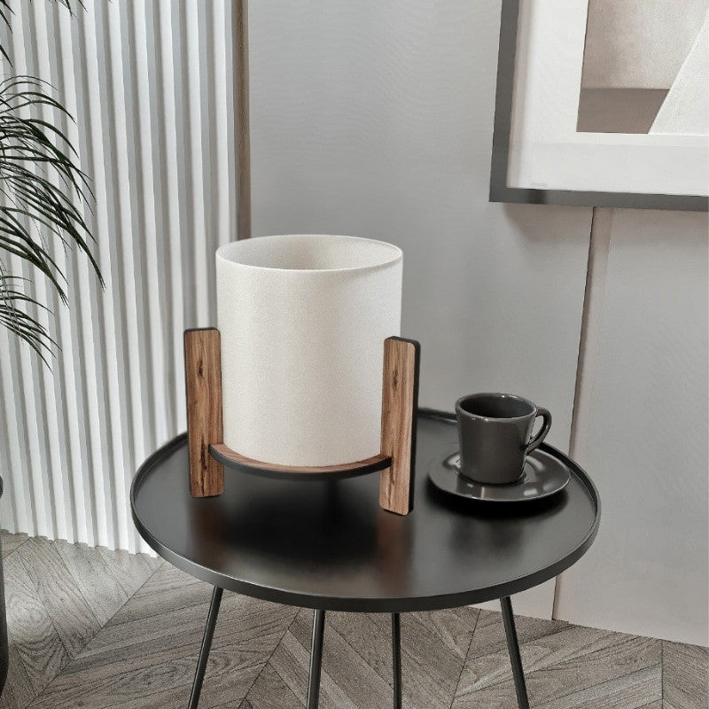 Φωτιστικό επιτραπέζιο Pine  E27 Mdf - ύφασμα Pvc χρώμα καρυδί - κρεμ Ø20x20εκ. - Pakobazaar