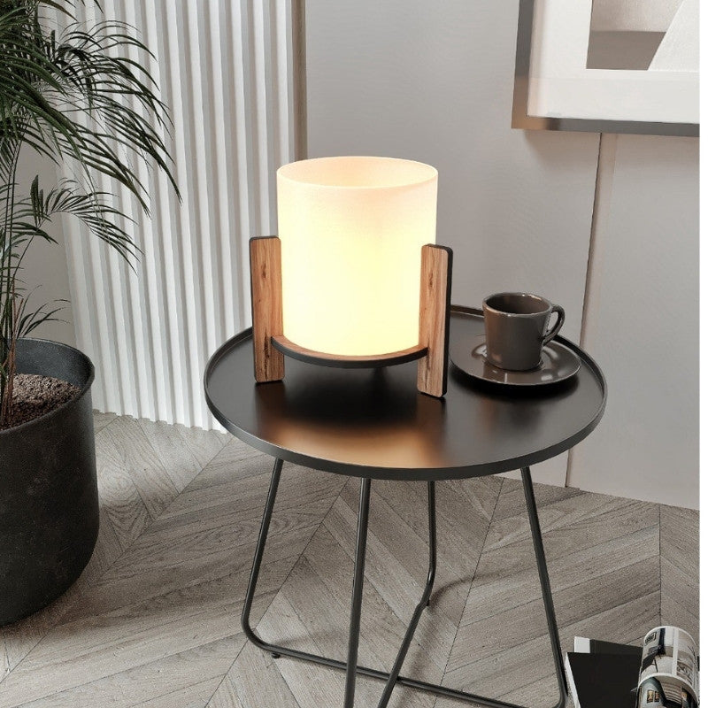 Φωτιστικό επιτραπέζιο Pine  E27 Mdf - ύφασμα Pvc χρώμα καρυδί - κρεμ Ø20x20εκ. - Pakobazaar
