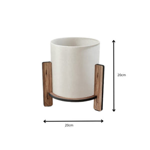 Φωτιστικό επιτραπέζιο Pine  E27 Mdf - ύφασμα Pvc χρώμα καρυδί - κρεμ Ø20x20εκ. - Pakobazaar