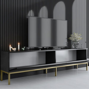 Έπιπλο τηλεόρασης Lord  χρώμα μαύρο - χρυσό 180x30x47εκ.