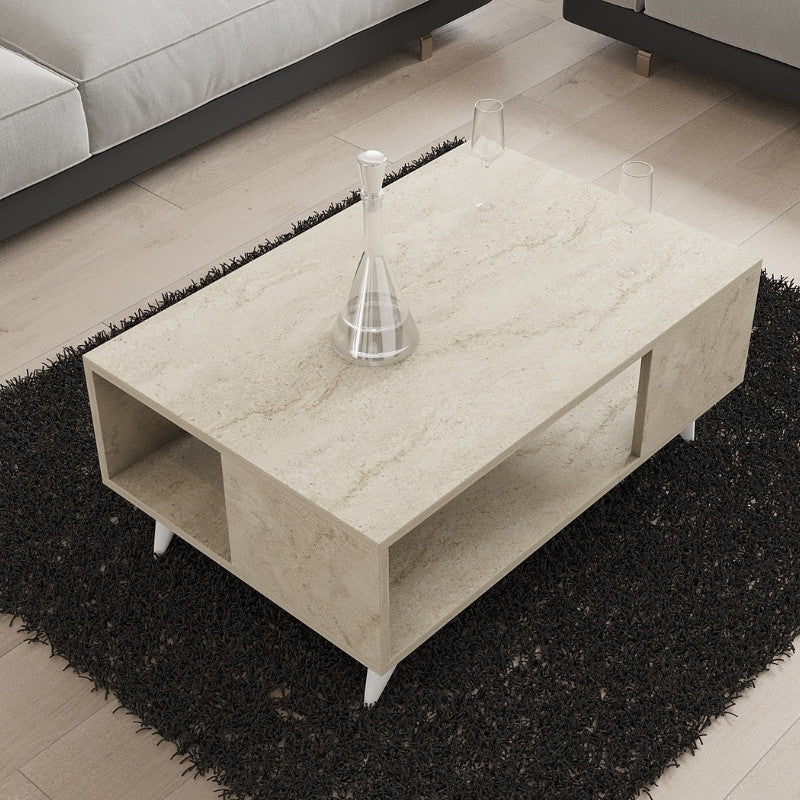 Τραπεζάκι σαλονιού Yuka  χρώμα travertine 90x60x39,5εκ. - Pakobazaar