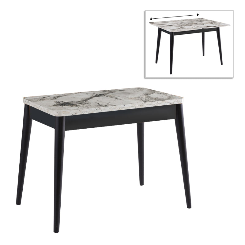 Τραπέζι Dolunay  επεκτεινόμενο χρώμα λευκό εφέ μαρμάρου - μαύρο 100x60(120x100)x79,5εκ.